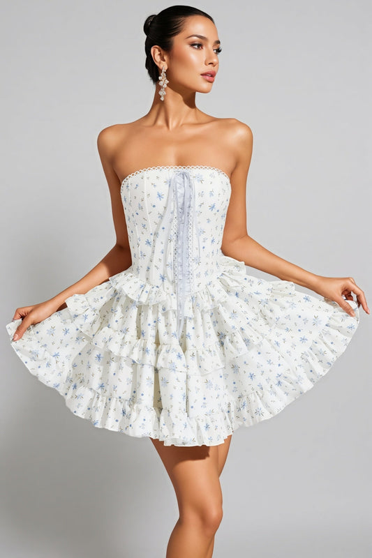 Helena White Floral Cake Tutu Mini Dress