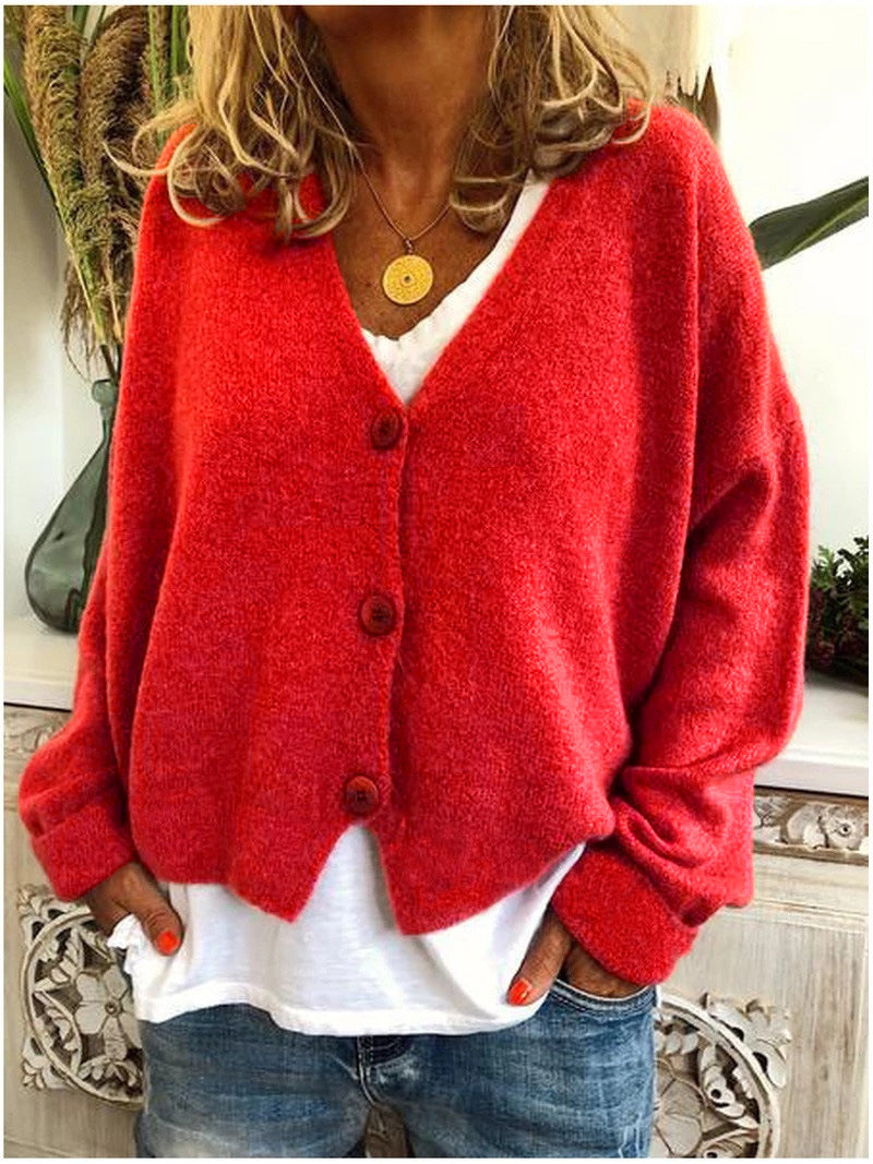 Cárdigan corto de cuello en V con botones para mujer | Ideal para otoño/invierno