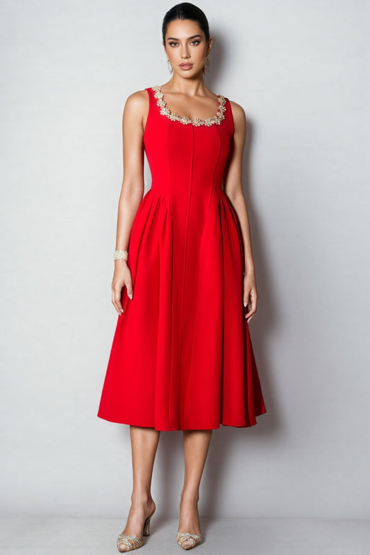 Temp Crystal Embellished Sleeveless Midi Dress