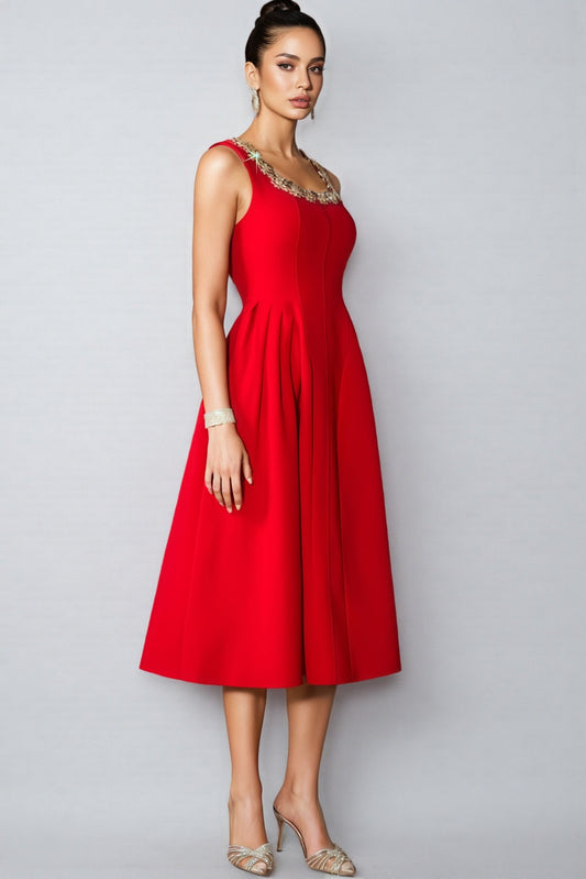 Temp Crystal Embellished Sleeveless Midi Dress