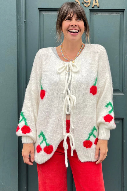 Cárdigan de mohair con lazo de cereza - Crema