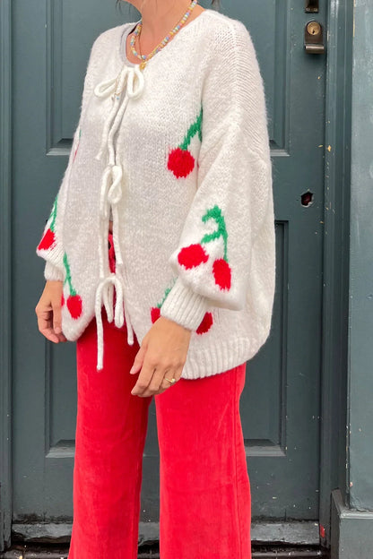 Cárdigan de mohair con lazo de cereza - Crema
