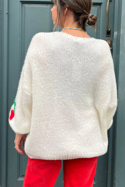 Cárdigan de mohair con lazo de cereza - Crema