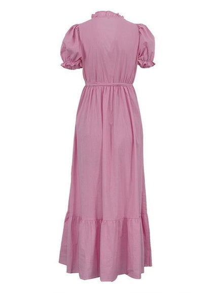 Ivory Grace - Puff Sleeve Linen Midi Dress