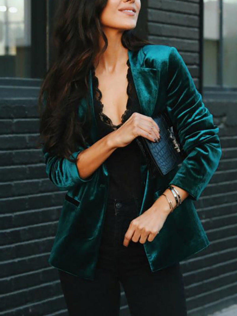 Women's  Velvet Blazer with Buttons and Pocket | Ideal for All Seasons