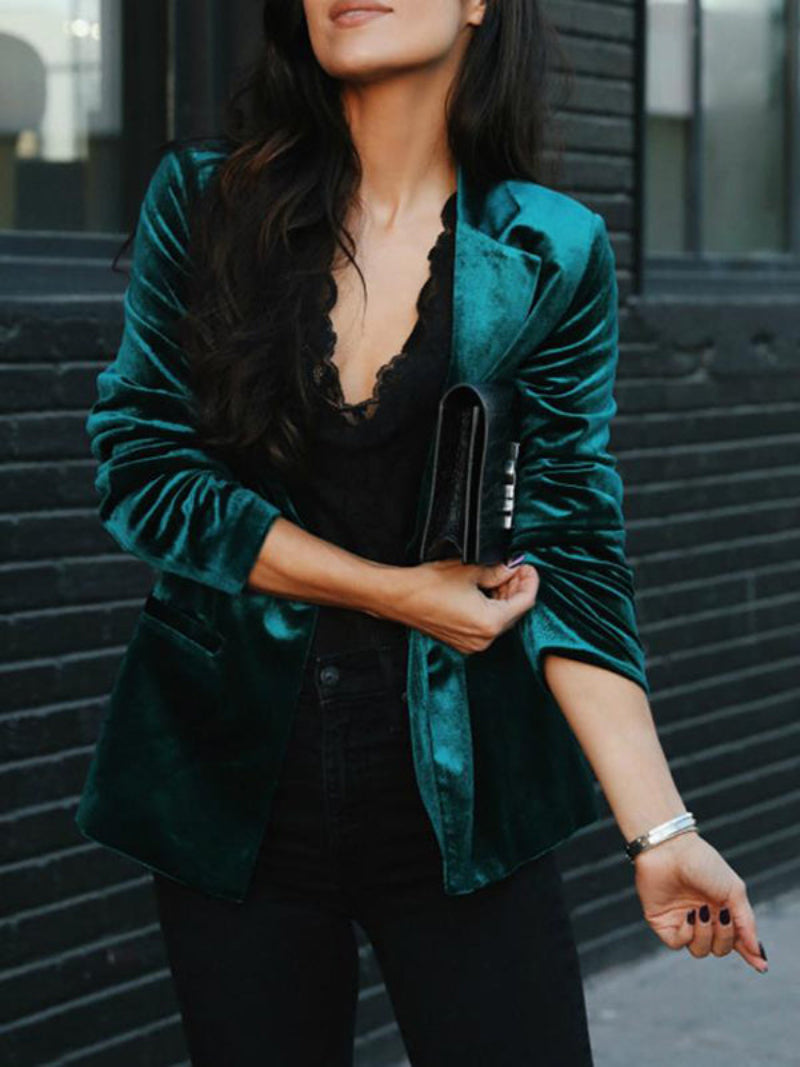 Women's  Velvet Blazer with Buttons and Pocket | Ideal for All Seasons
