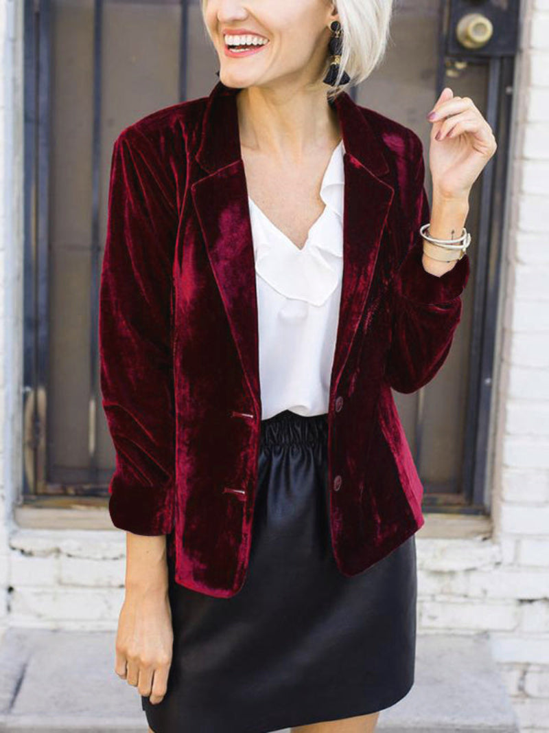 Women's  Velvet Blazer with Buttons and Pocket | Ideal for All Seasons