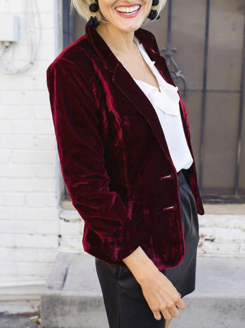 Women's  Velvet Blazer with Buttons and Pocket | Ideal for All Seasons