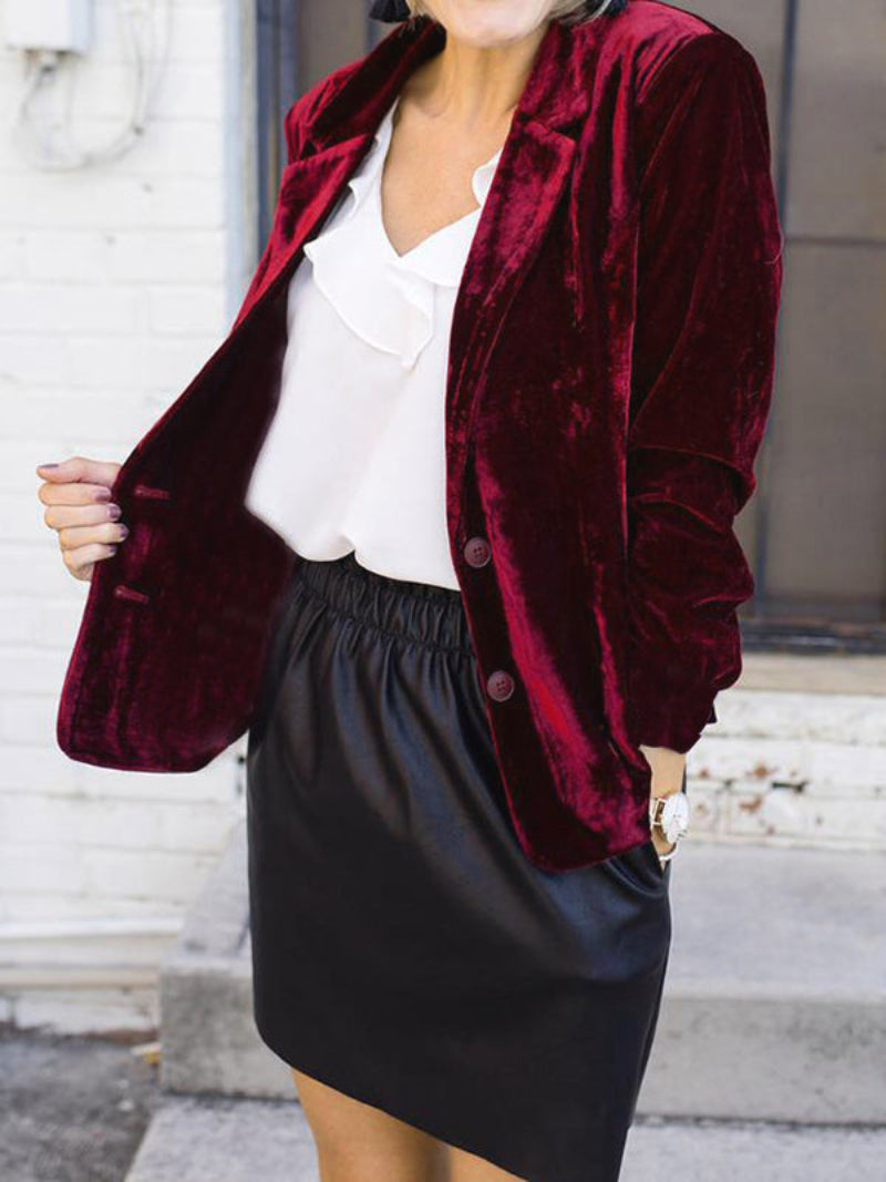 Women's  Velvet Blazer with Buttons and Pocket | Ideal for All Seasons