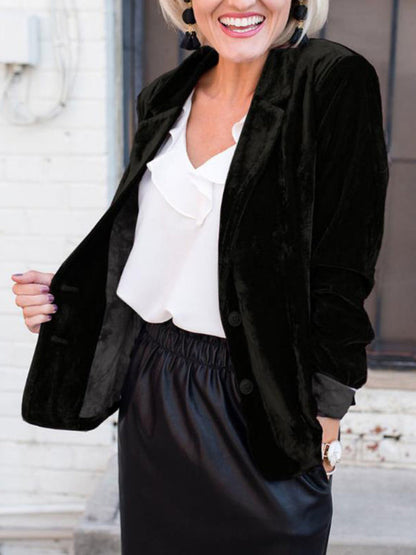 Women's  Velvet Blazer with Buttons and Pocket | Ideal for All Seasons