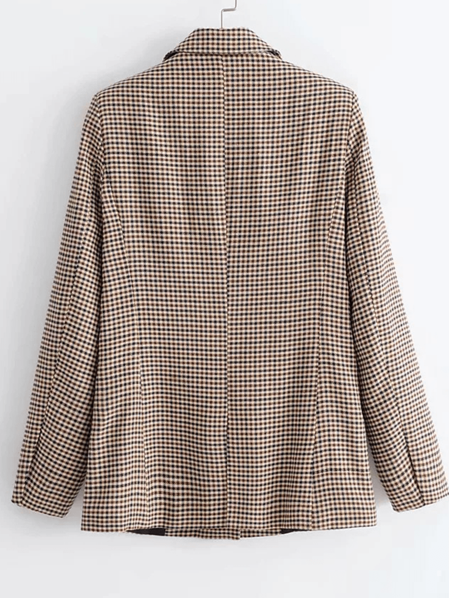 Women's Casual Khaki Plaid Blazer with Pockets | Great for All Seasons