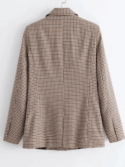 Women's Casual Khaki Plaid Blazer with Pockets | Great for All Seasons