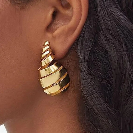 Ingemark Gold Chunky Water Drop Dome Women Trendy Punk Glossy Tear AccessOries Earring