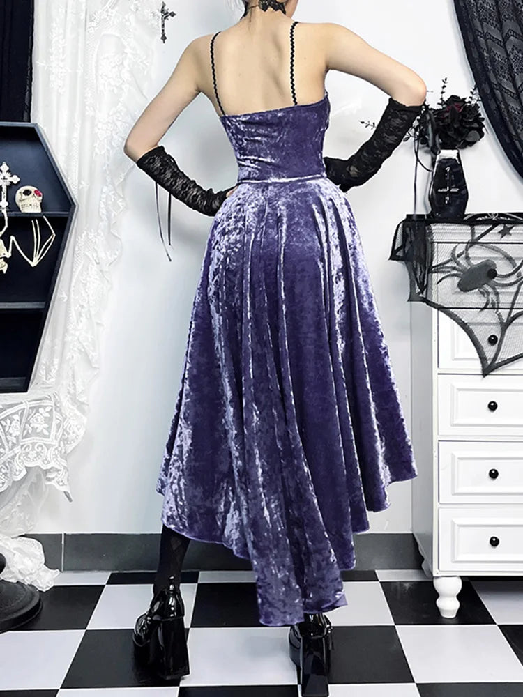 Steampunk High Low Vintage Floral Lace Spaghetti Strap Lolita Lace Up Corset Dress