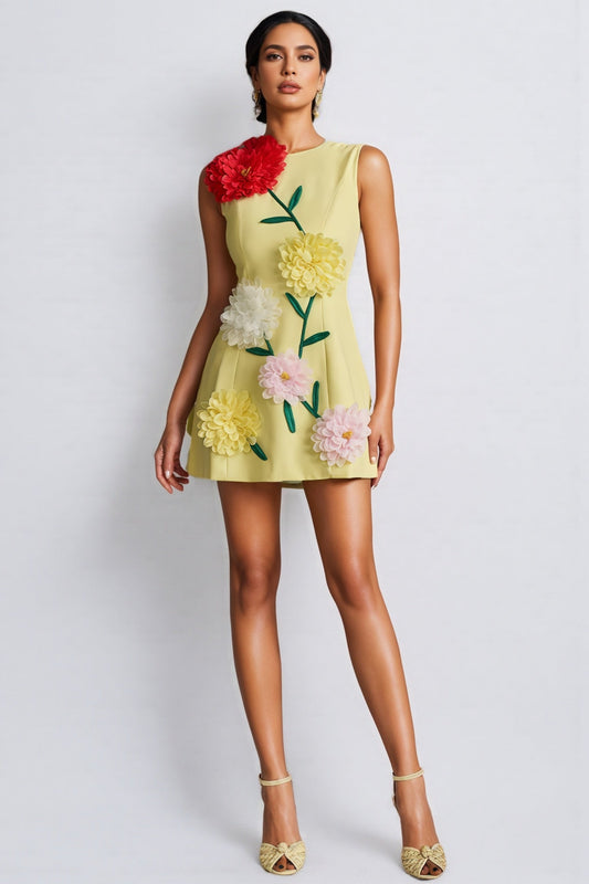 Sarna Yellow Buttercup Embroidered Mini Dress
