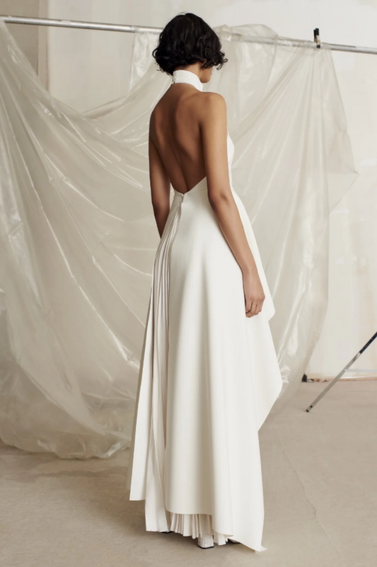 Crew Collar Sleeveless Backless Asymmetric Suit Dress