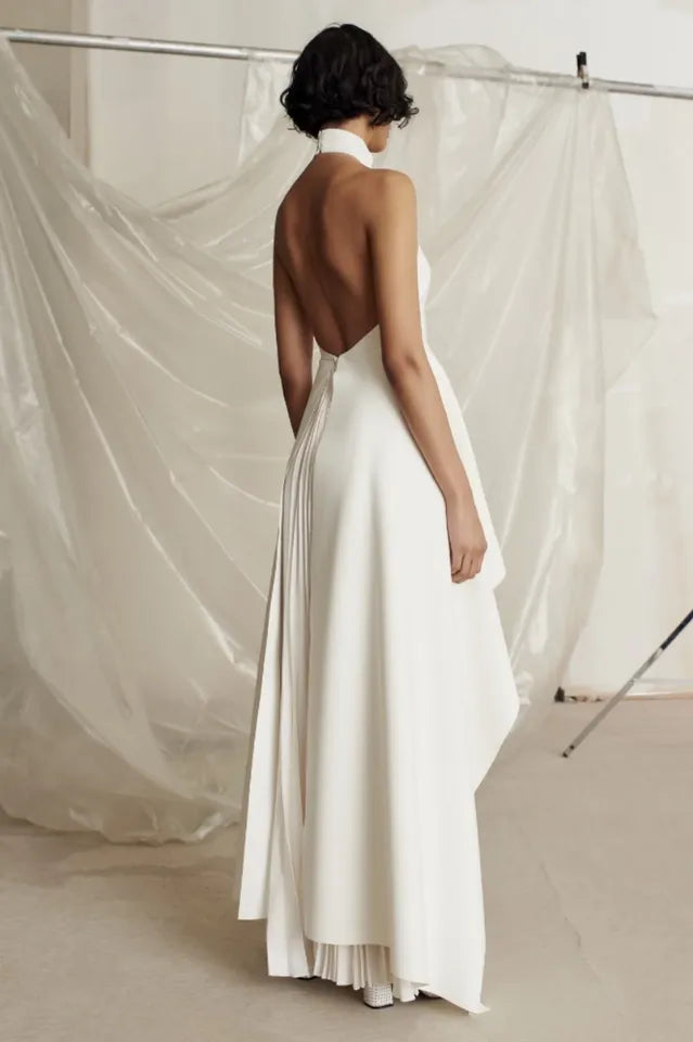 Crew Collar Sleeveless Backless Asymmetric Suit Dress
