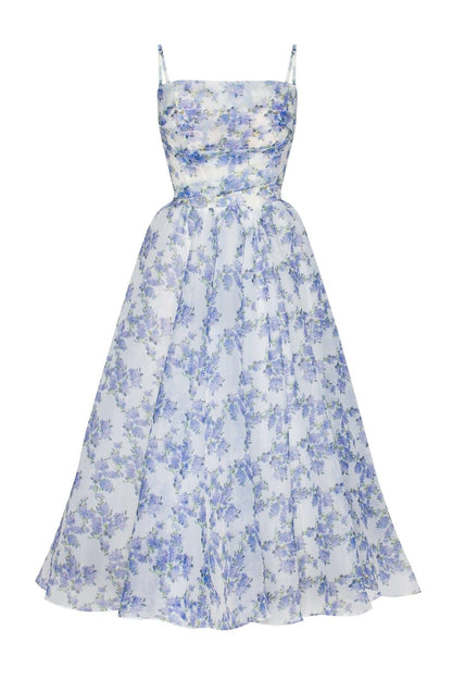 Floral Backless Lace Up Slip Midi Dress