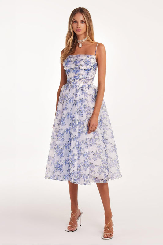 Floral Backless Lace Up Slip Midi Dress