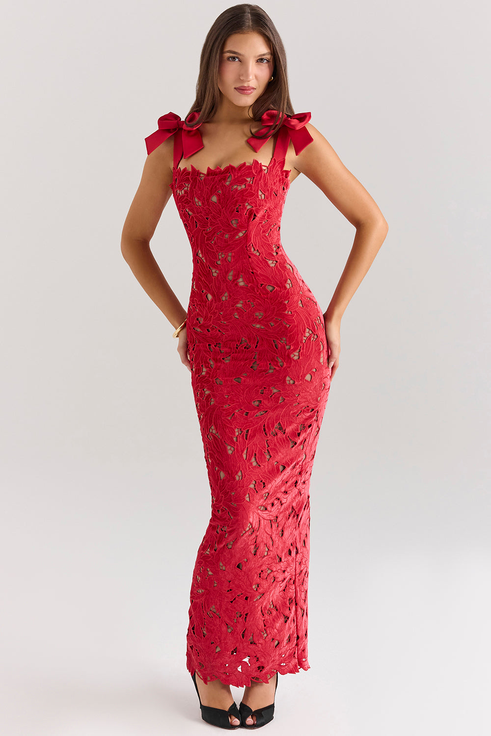Bow Lace Sleeveless Midi Dress