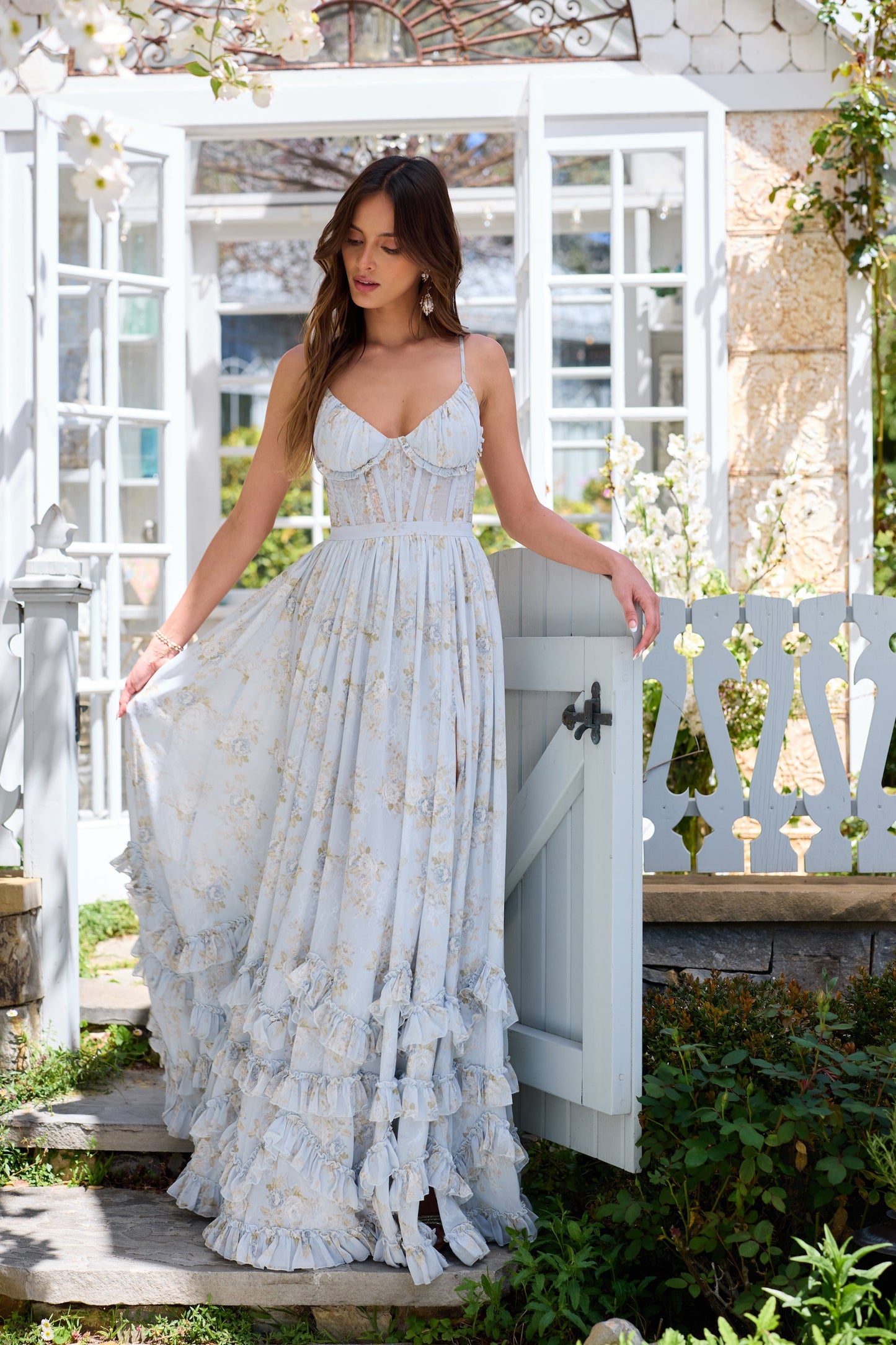 Floral Frill Split Maxi Dress