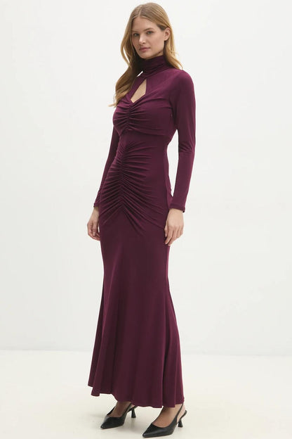 Jersey Gathering Cut-Out Maxi Dress