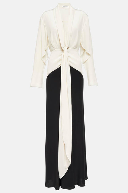 Contrast Color Splicing Lace-Up Maxi Dress