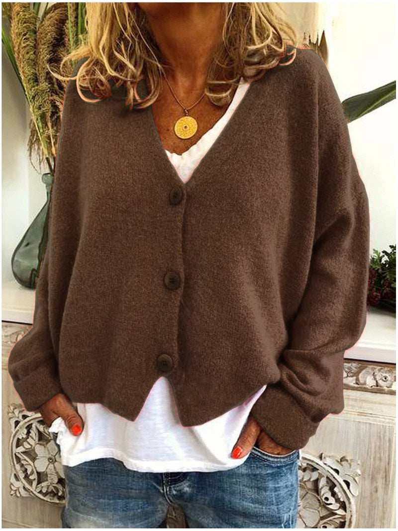 Cárdigan corto de cuello en V con botones para mujer | Ideal para otoño/invierno