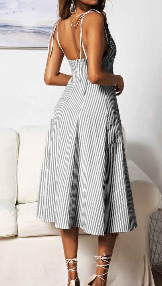 Plunge Neck Nautical Striped Dress