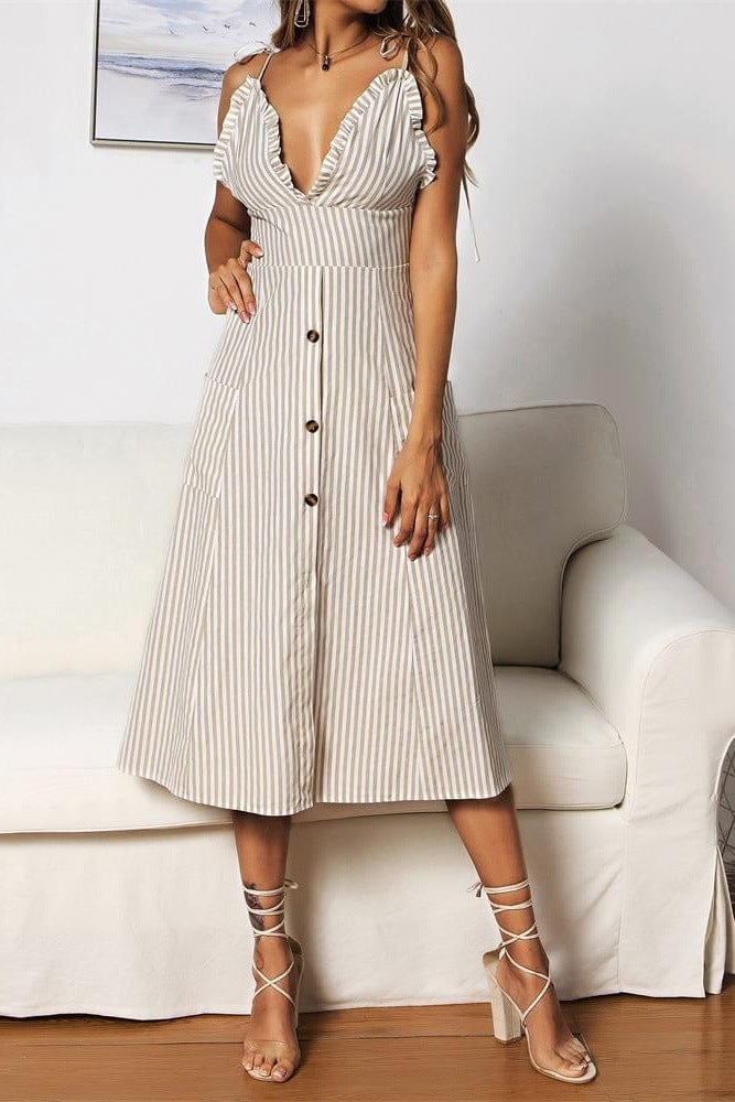 Plunge Neck Nautical Striped Dress
