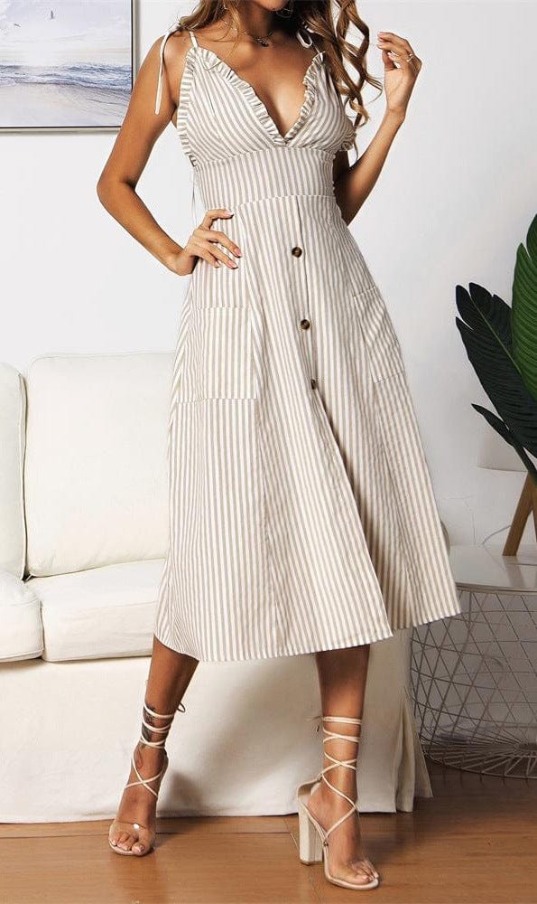 Plunge Neck Nautical Striped Dress