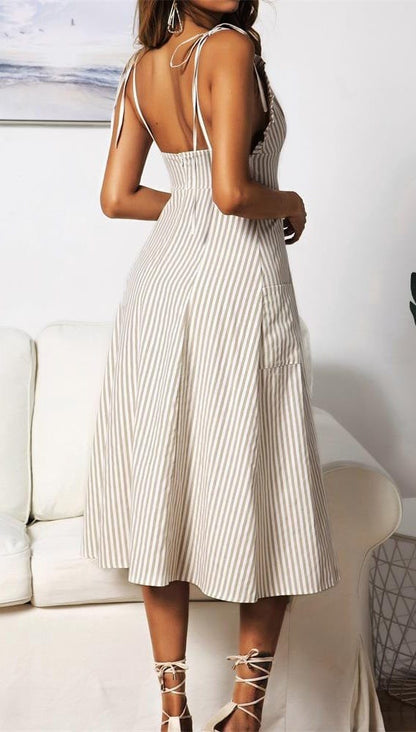 Plunge Neck Nautical Striped Dress