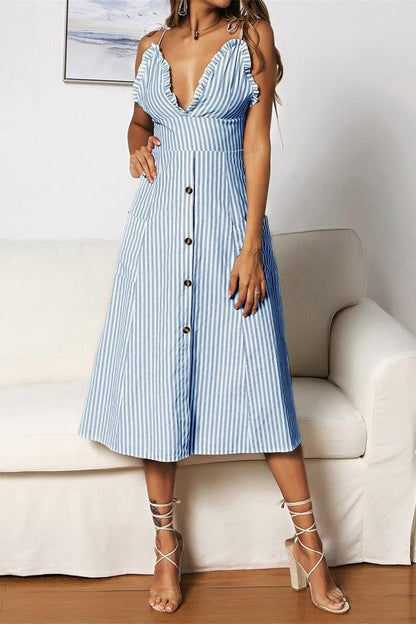 Plunge Neck Nautical Striped Dress