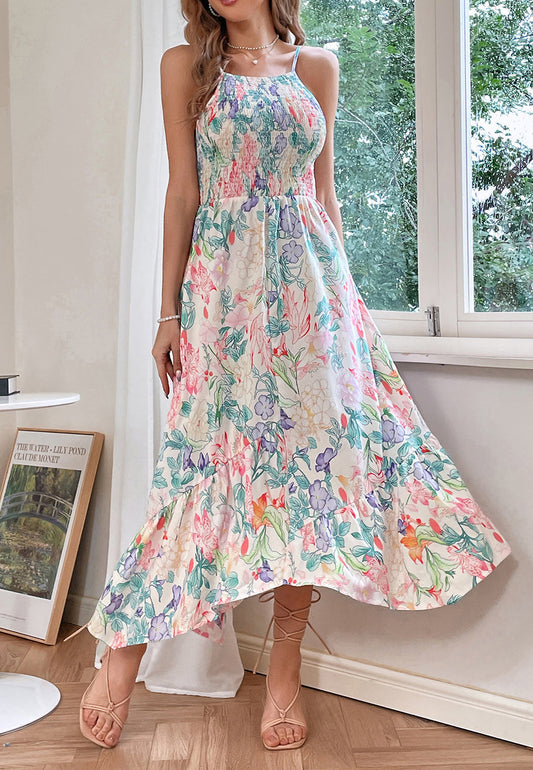 Multicolor Floral Print Halter Dress