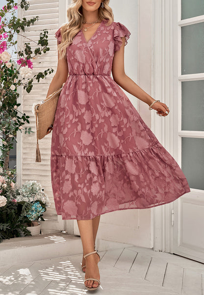 Floral Pattern Flutter Sleeve Dress