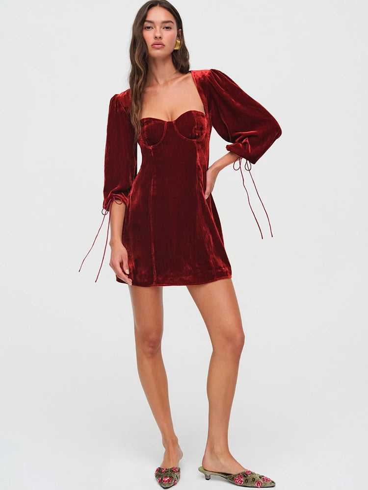 JULISSA MO Sexy Backless Lace Up Women Dress Black Long Sleeve Square Collar Dress Female Winter Slim Elegant Party Club Outfit