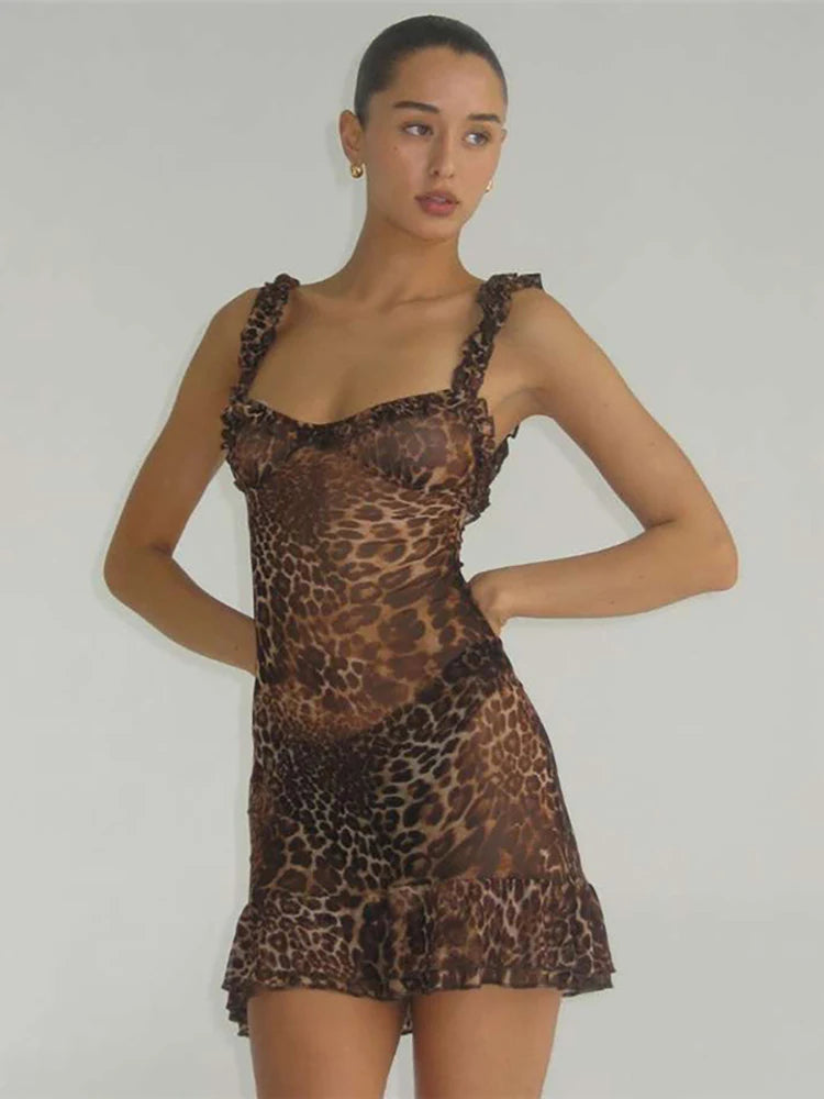 JULISSA MO Sexy Backless Print Leopard Women Dress Spaghetti Strap High Waist Dress Female Summer Skinny Elegant Party Clubwear