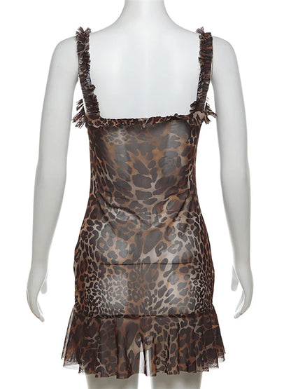 JULISSA MO Sexy Backless Print Leopard Women Dress Spaghetti Strap High Waist Dress Female Summer Skinny Elegant Party Clubwear