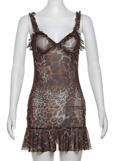 JULISSA MO Sexy Backless Print Leopard Women Dress Spaghetti Strap High Waist Dress Female Summer Skinny Elegant Party Clubwear