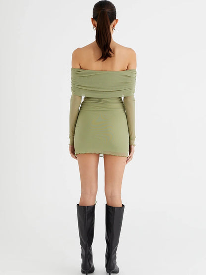 JULISSA MO Sexy Off Shoulder Bandage Women Dress Long Sleeve High Waist Ruched Dress Female Summer Skinny Elegant Prty Clubwear