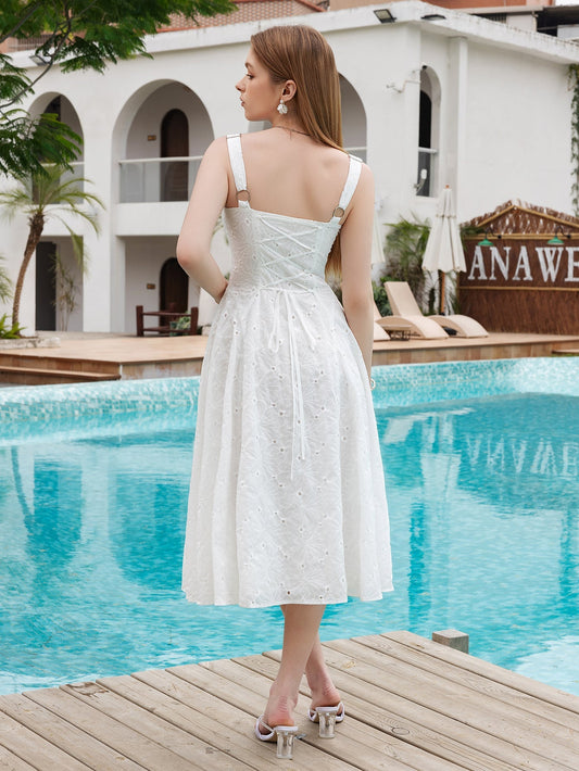 Jacquard V-Neck Tie Back Midi Dress