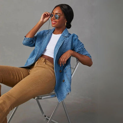 Women's Stylish Denim Blazer with Pockets | Great for Everyday Wear