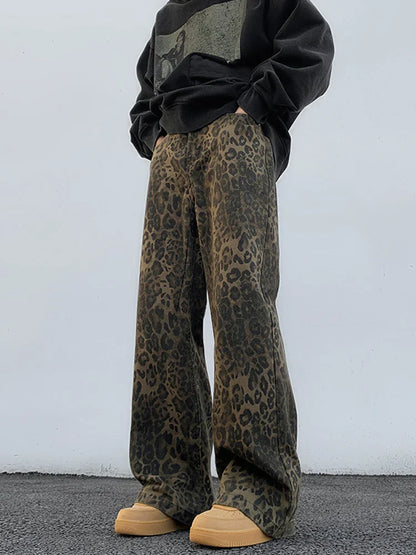 FashionSierra - Leopard Print Oversized Wide Streetwear Vintage Loose Baggy Designer Trouser