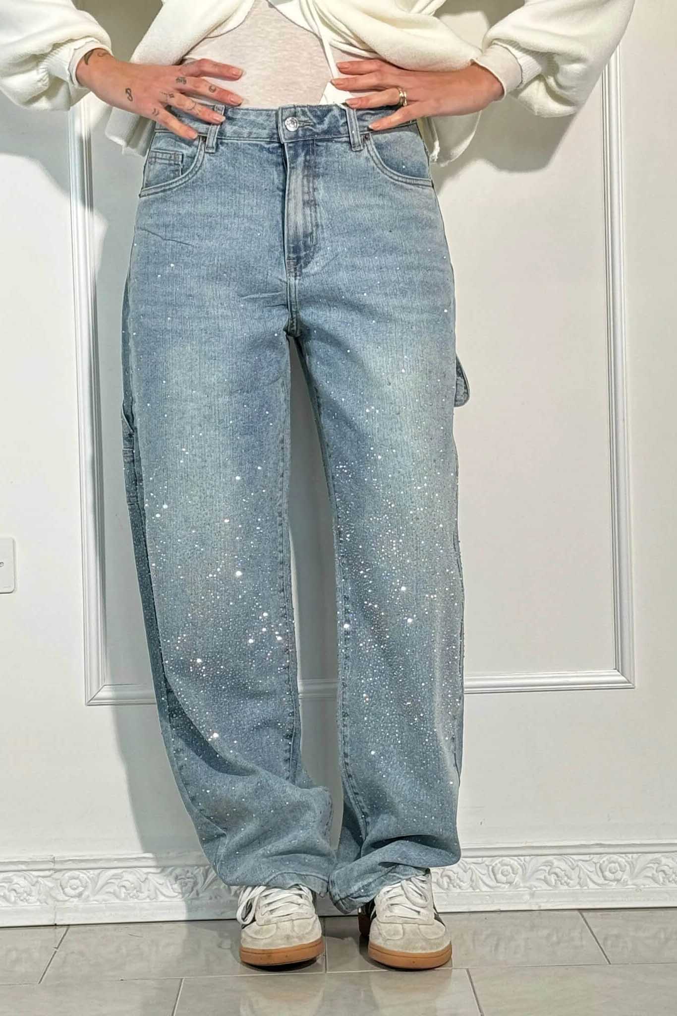 Jeans de mezclilla con brillo de carpintero con globos