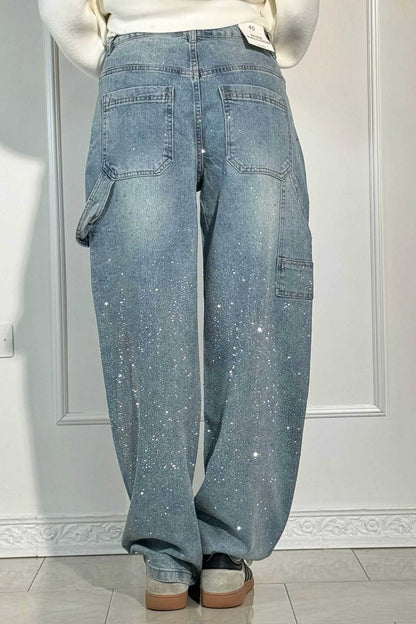 Jeans de mezclilla con brillo de carpintero con globos