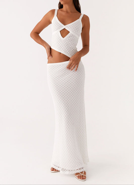 Orsa Maxi Dress - White Crochet