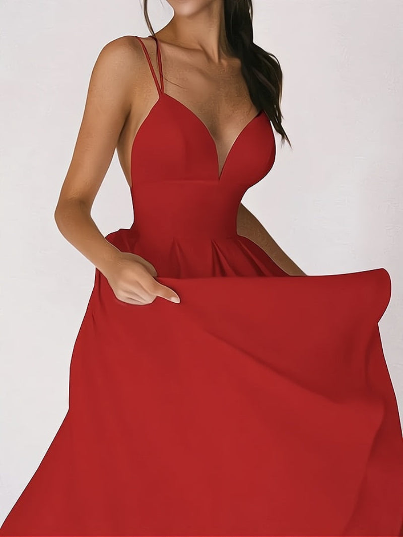 Vestido elegante de mujer con escote en V y cintura ceñida para invitada de boda | Ideal para primavera/verano