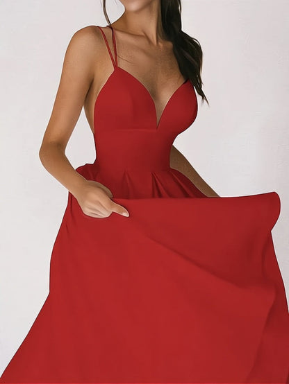 Vestido elegante de mujer con escote en V y cintura ceñida para invitada de boda | Ideal para primavera/verano