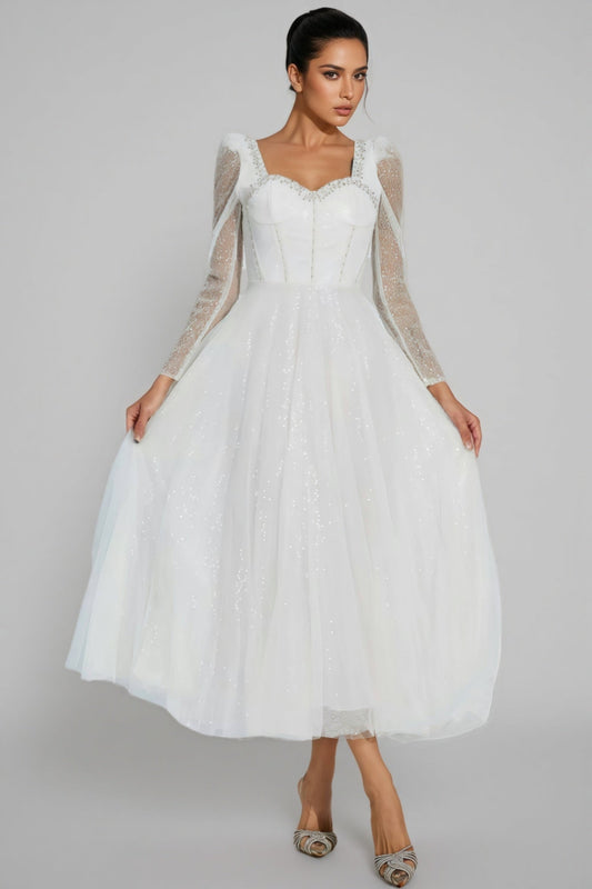 Junond White Mesh Midi Dress