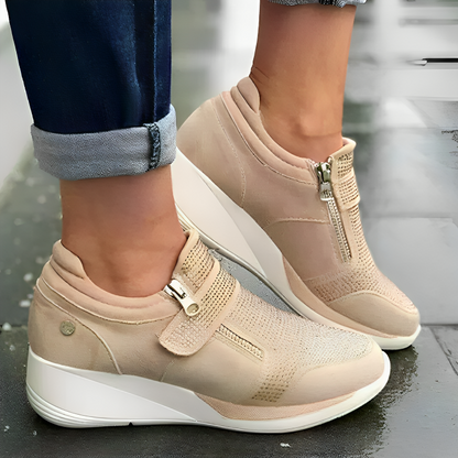 Women’s Elegant Platform Sneakers with Beads and Zipper | Ideal for All Seasons